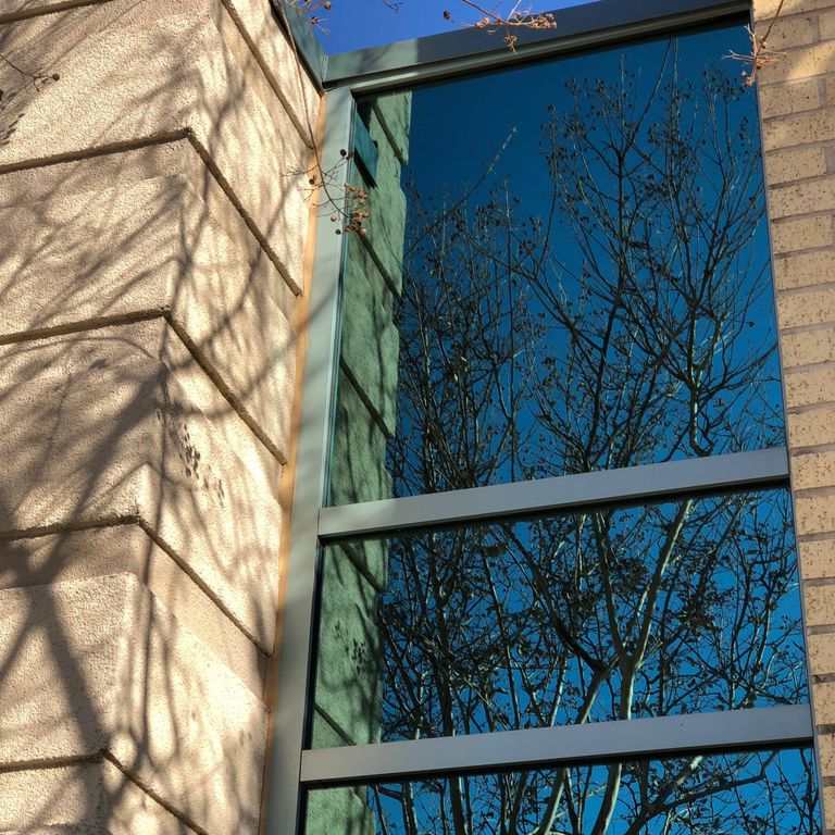 building up view with tinted windows
